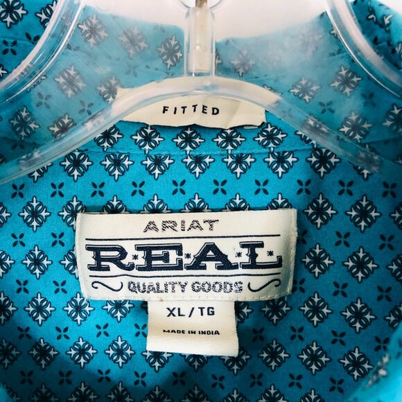 Ariat Women's Size XL Fitted Blue Geometric Button Front Western Shirt Top - Picture 5 of 7
